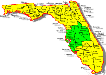 This map of Florida emphasizes the twelve counties served by Florida Certified Home Inspections.