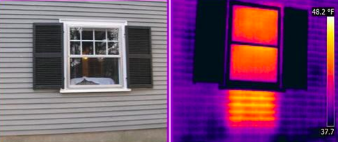 This set of images shows a window that is losing heat, both with and without infrared home inspection technology from Florida Certified Home Inspectors.
